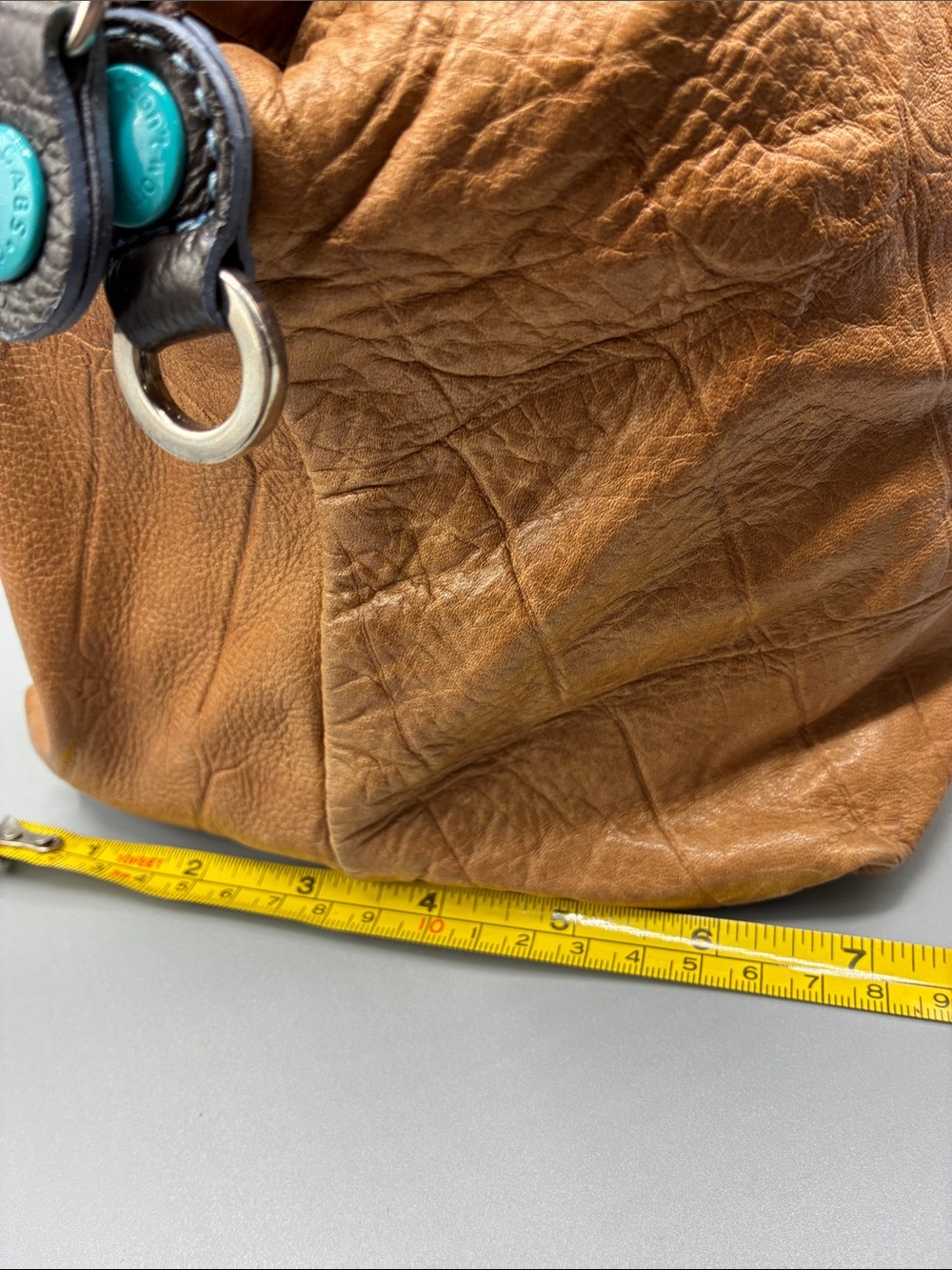 GABS ITALY Vintage-Inspired Tan Leather Shoulder Bag with Turquoise Accents - Picture 14 of 14